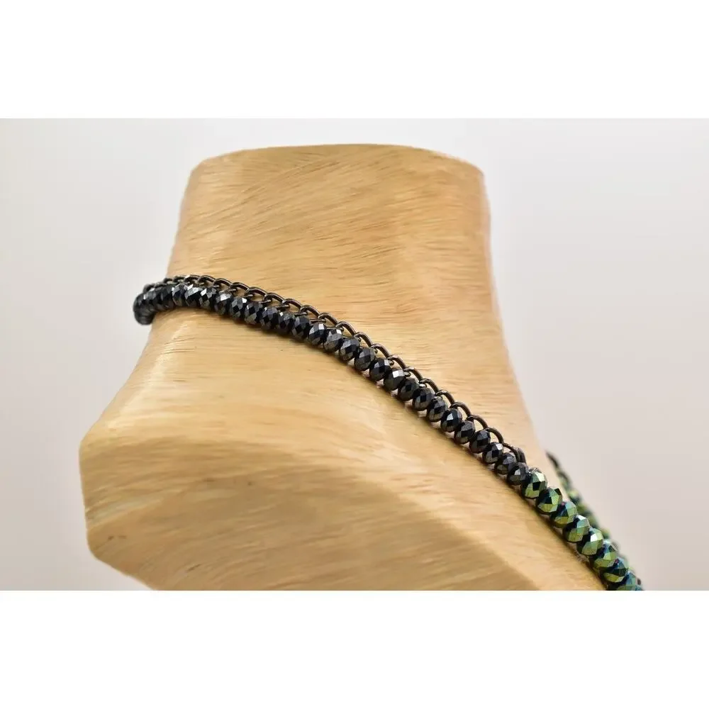 Kenneth Cole Crystal Beaded Necklace Multi-Layered Gunmetal Blue Green BinBD
